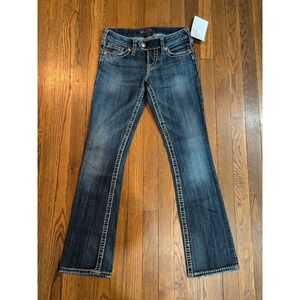 Silver Jeans Co Womens Straight Leg Distress Tuesday 16.5 Jeans 25 x 31 Dk Wash